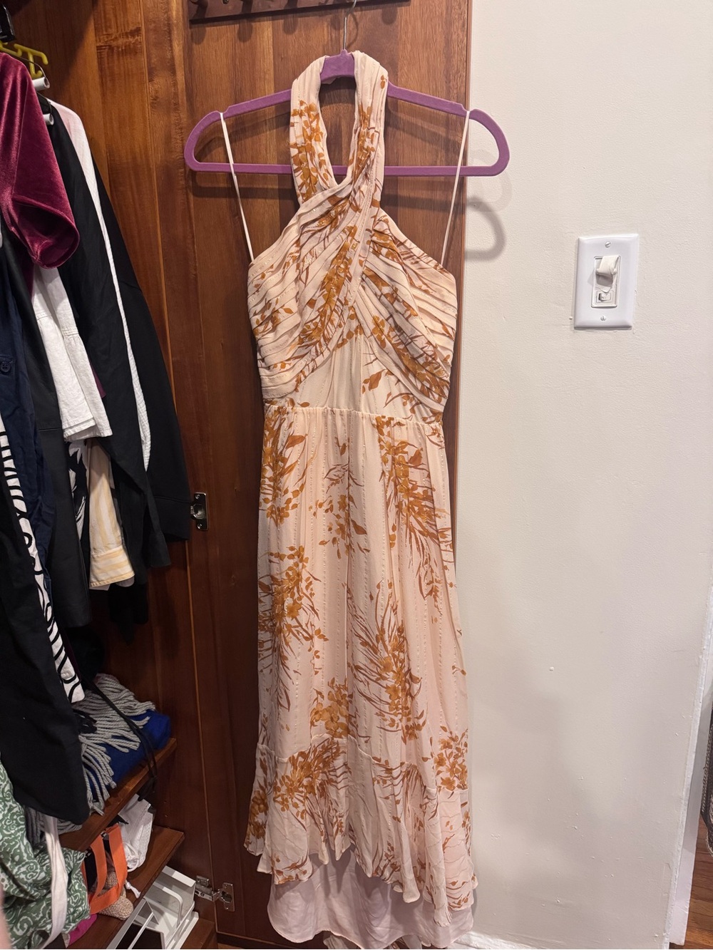 Joie Halter Floral Maxi Dress Gold Flecks